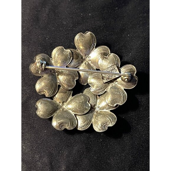 Sterling Dogwood Brooch By Lang Signed - Picture 5 of 6